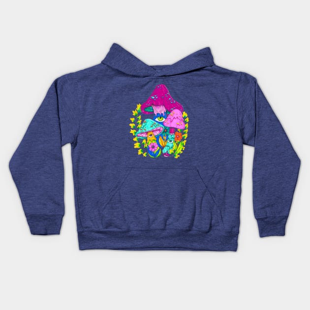 Vintage Aesthetic Trippy Mushrooms Kids Hoodie by rosiemoonart